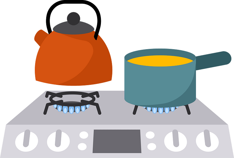 Pot and kettle on a stove