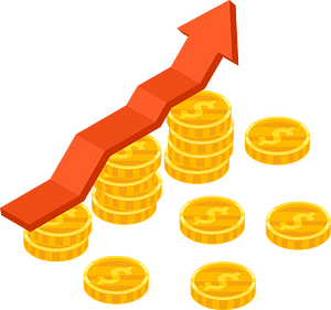Red arrow and golden coins