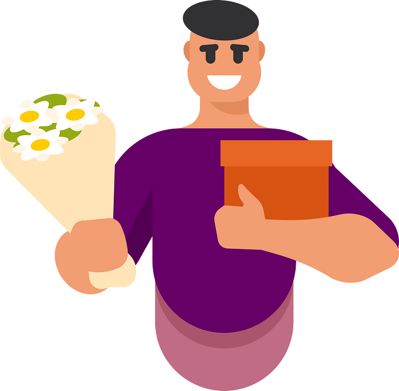 Happy man with flowers