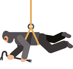 Thief hanging on a rope