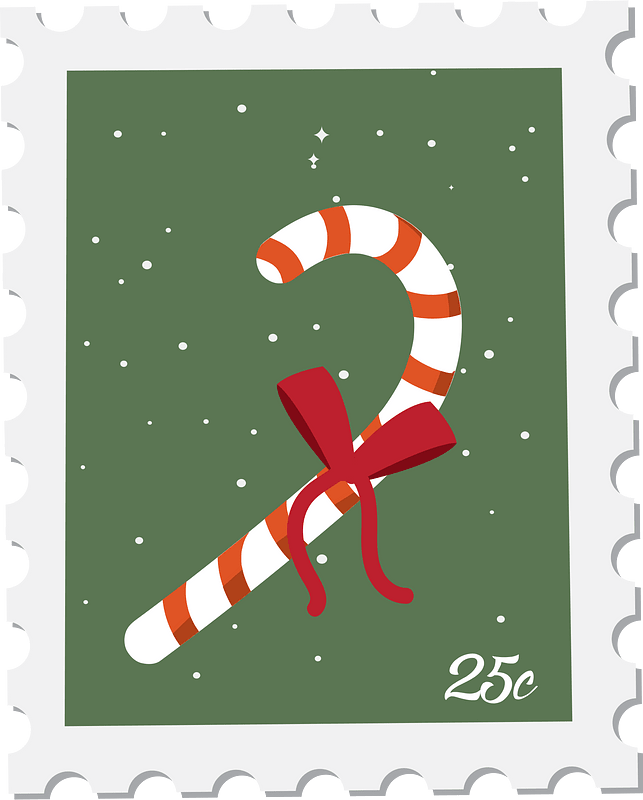 Postage stamp with candy stick