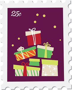 Christmas stamp with gifts