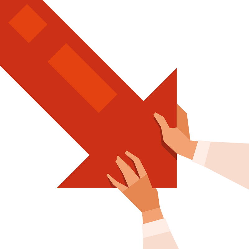Hand holds red arrow