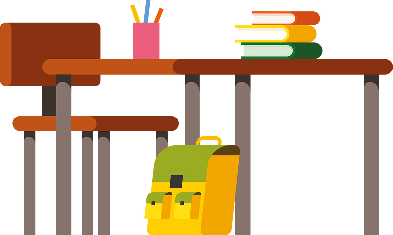 School desk with books