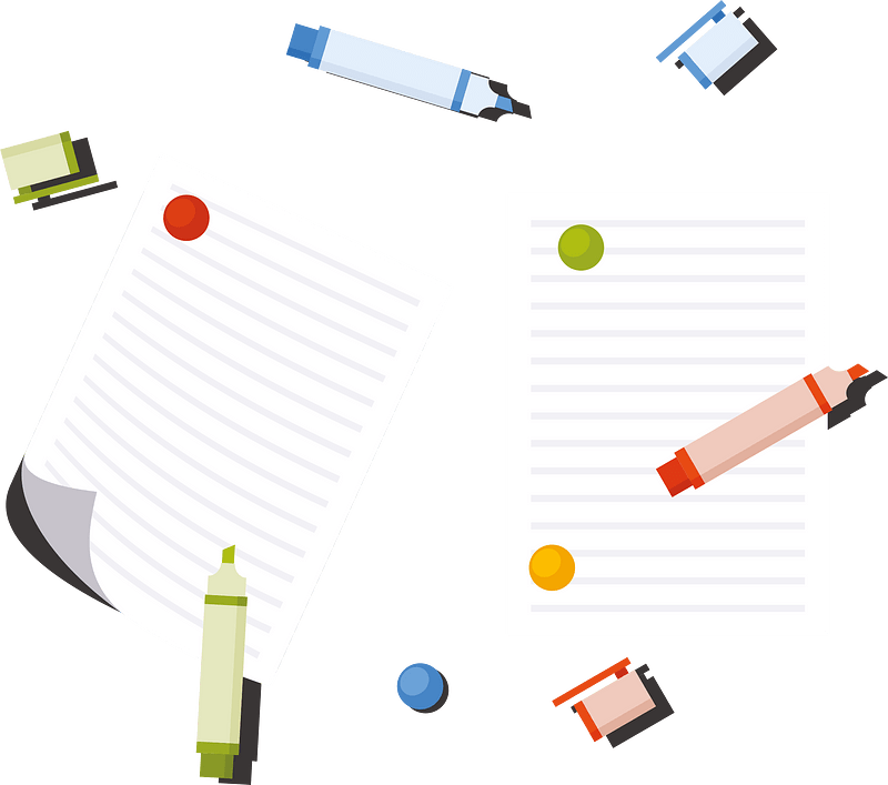Paper sheets and markers