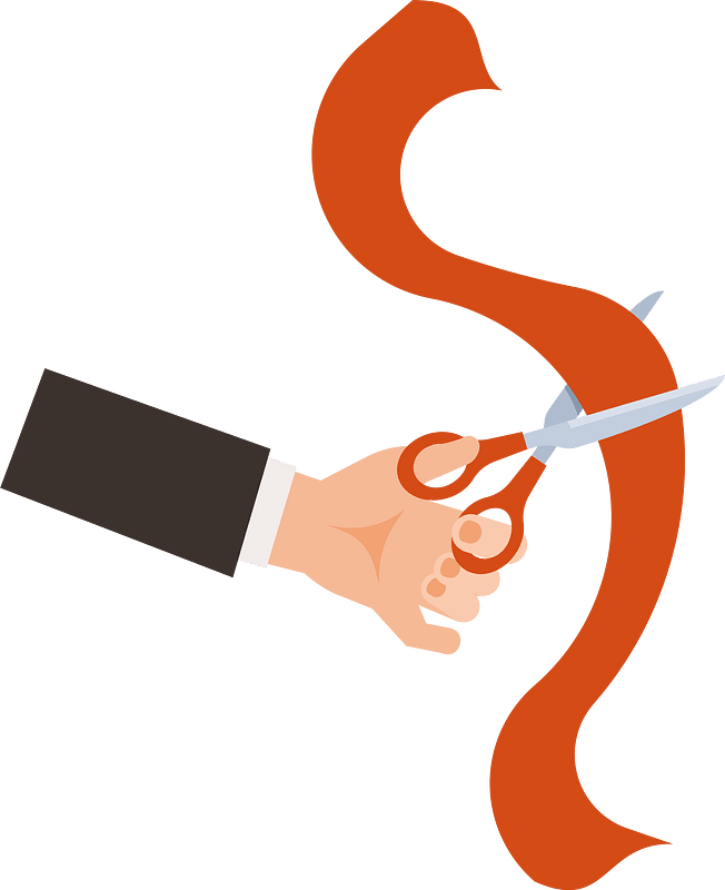 Cut the ribbon with scissors
