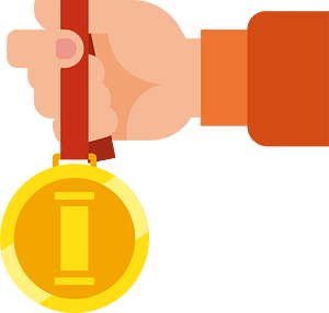 Hand with gold medal