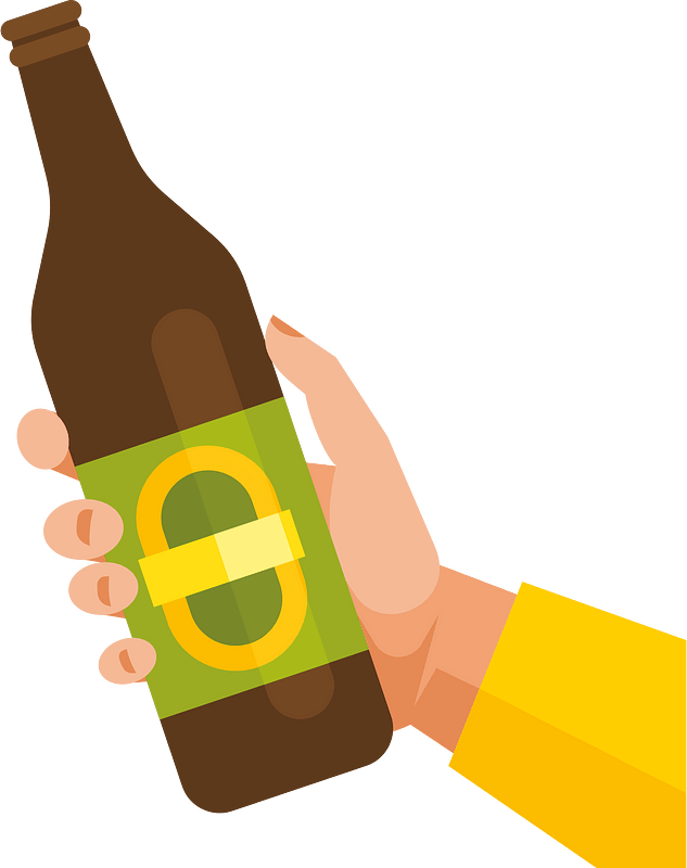 Hand holds beer bottle