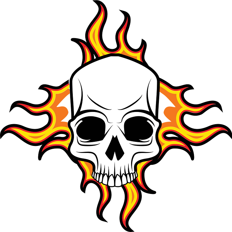 Human skull in flames