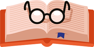 Reading glasses and open book