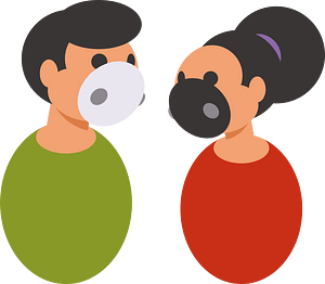 Man and woman with face masks