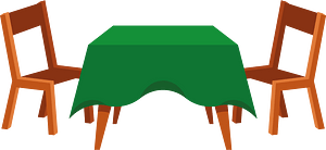 Table with green tablecloth