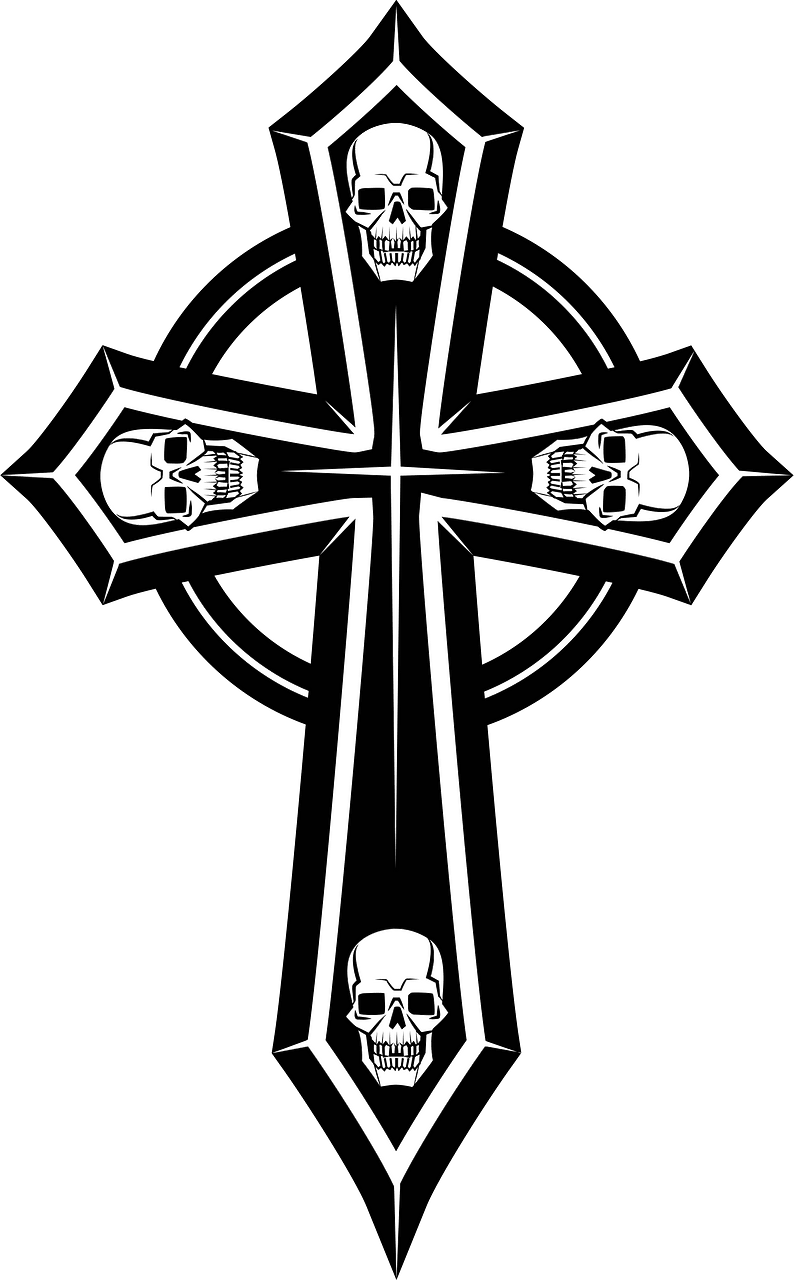 Religious cross with skulls