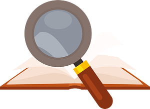 Open book and magnifying glass
