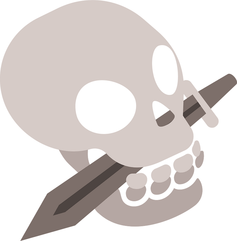Skull with a knife in the mouth