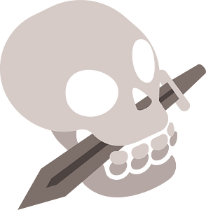Skull with a knife in the mouth