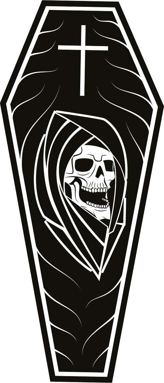 Coffin with skull symbol
