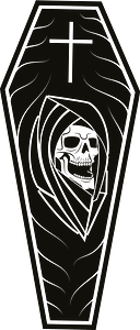 Coffin with skull symbol