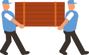 Two people moving wooden box