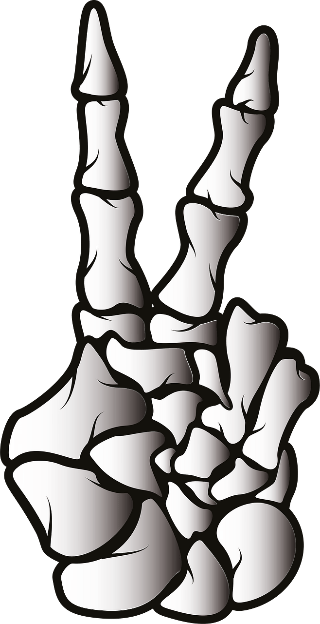 Skeleton hand victory sign