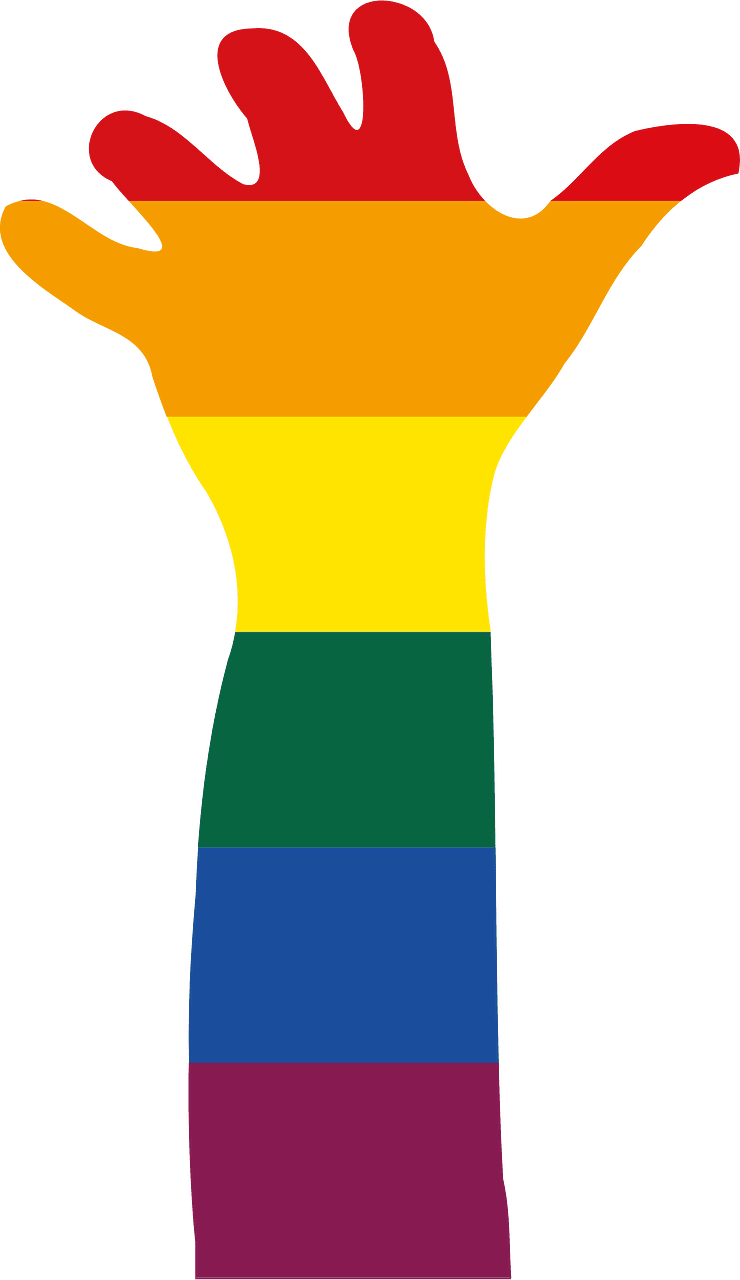 Hand reached out in LGBT colors