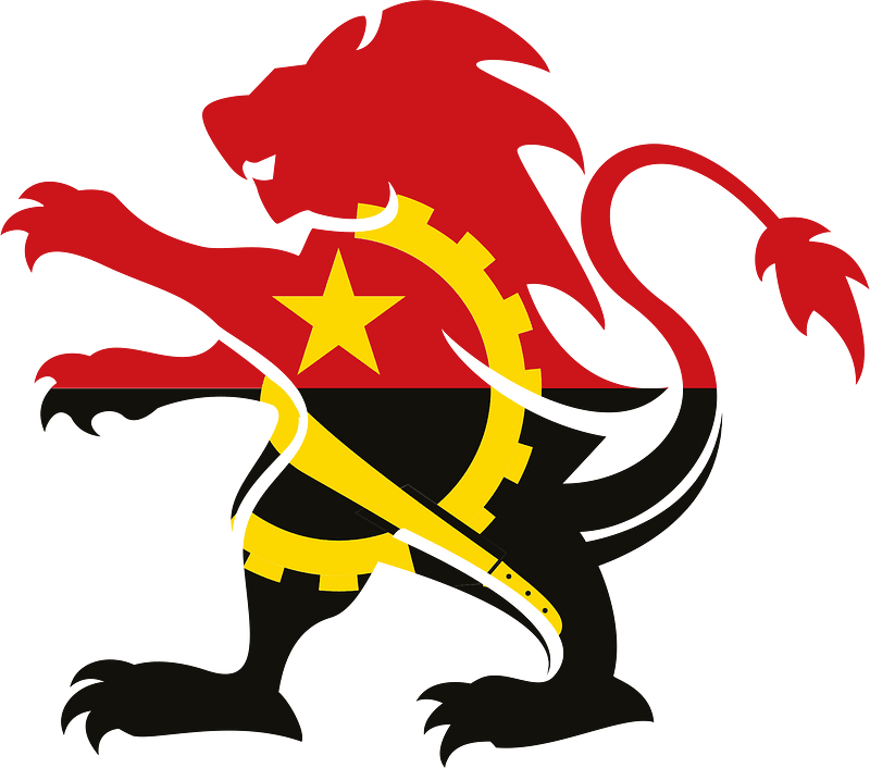 Heraldic lion with flag of Angola