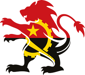 Heraldic lion with flag of Angola