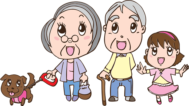 Grandfather, Grandmother and Granddaughter on a Walk