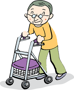 Old Man Walks with Rollator Walker