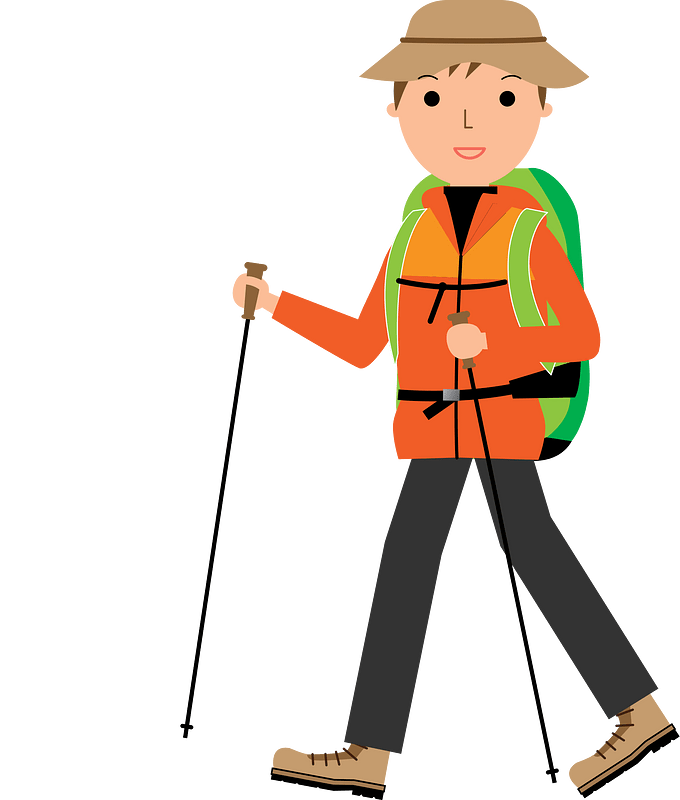 Climber Boy with Trekking Poles