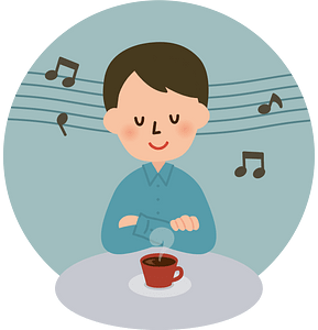 Man Listening to Music while Drinking Coffee