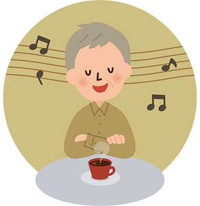 Grandfather Listening to Music while Drinking Coffee