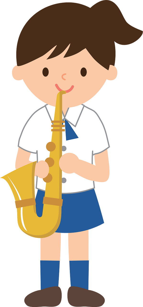 Girl with Saxophone in a Brass Band 