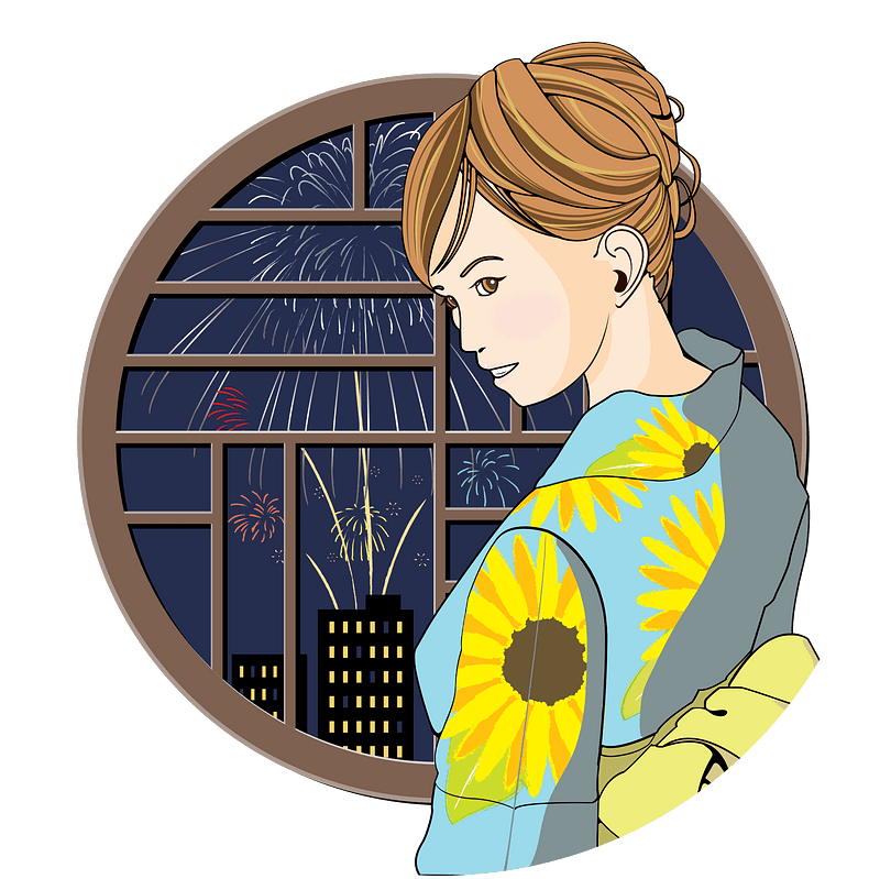 Girl in Yukata Looks at Firework