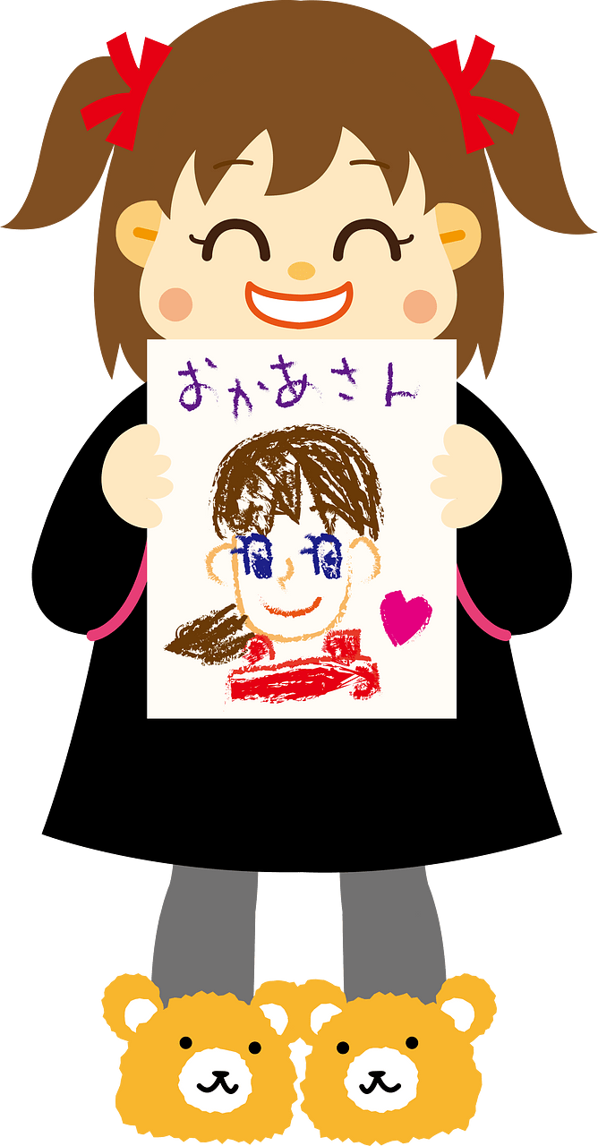 Happy Girl Shows Her Mother's Portrait