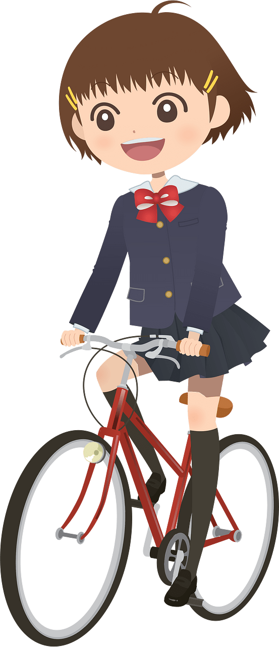 Student Girl Rides a Bicycle