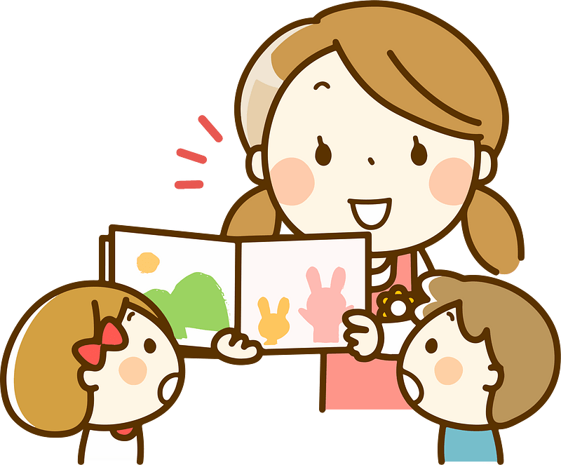 Childcare Worker Shows a Book to Kids