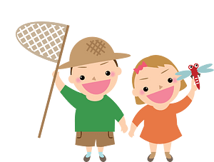 Sister and Brother are Catching Insect