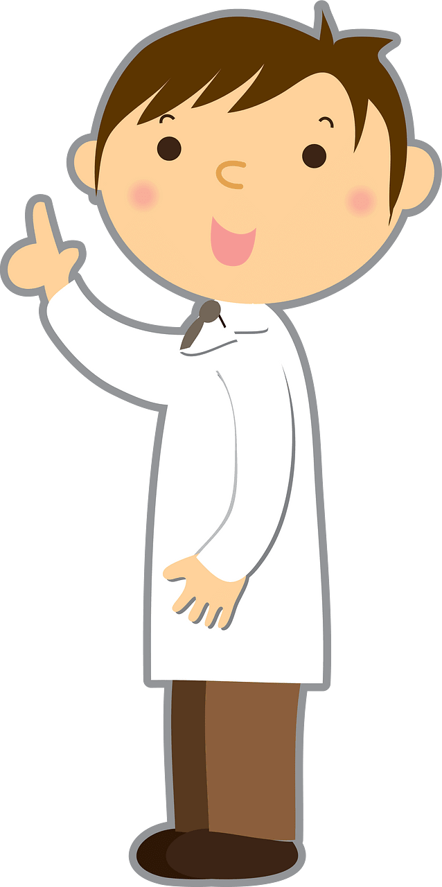 Laboratory Scientist Points His Finger Up