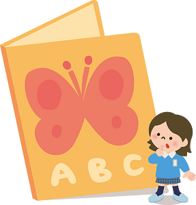 Kindergartner Girl with English Textbook