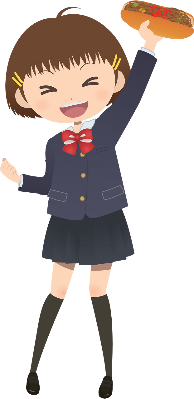 Female Student with Fried Noodle Sandwich