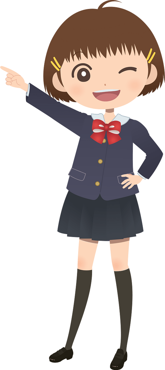 Female Student Points Her Finger