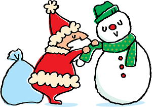 Santa Claus Covers Snowman with Scarf
