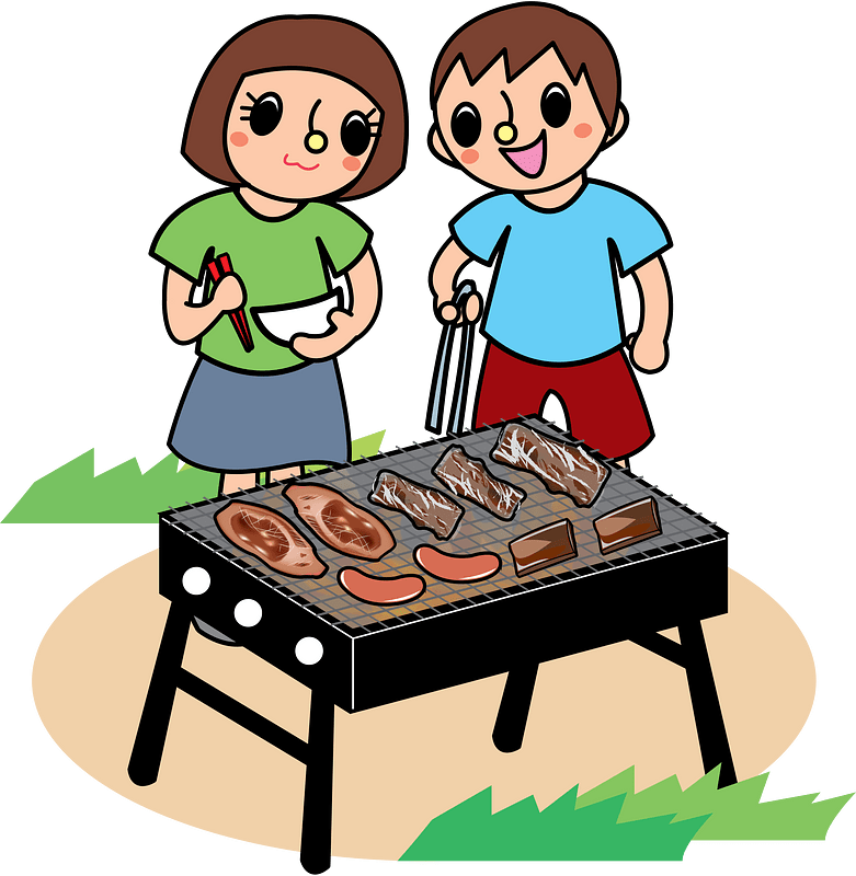 Couple is Cooking Meat on the Barbecue