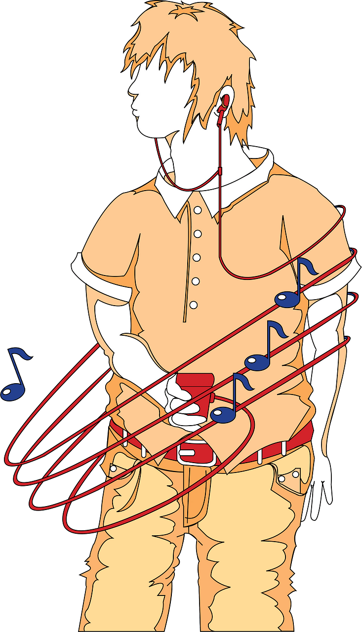 Young Man Listens to Music