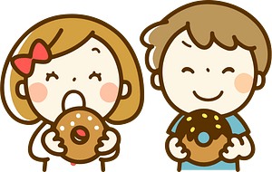 Girl and Boy are Eating Doughnuts