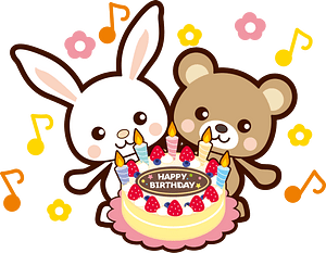 Rabbit and Bear with Birthday Cake