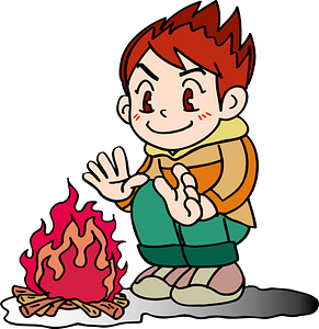 Boy Warms Hands near a Bonfire