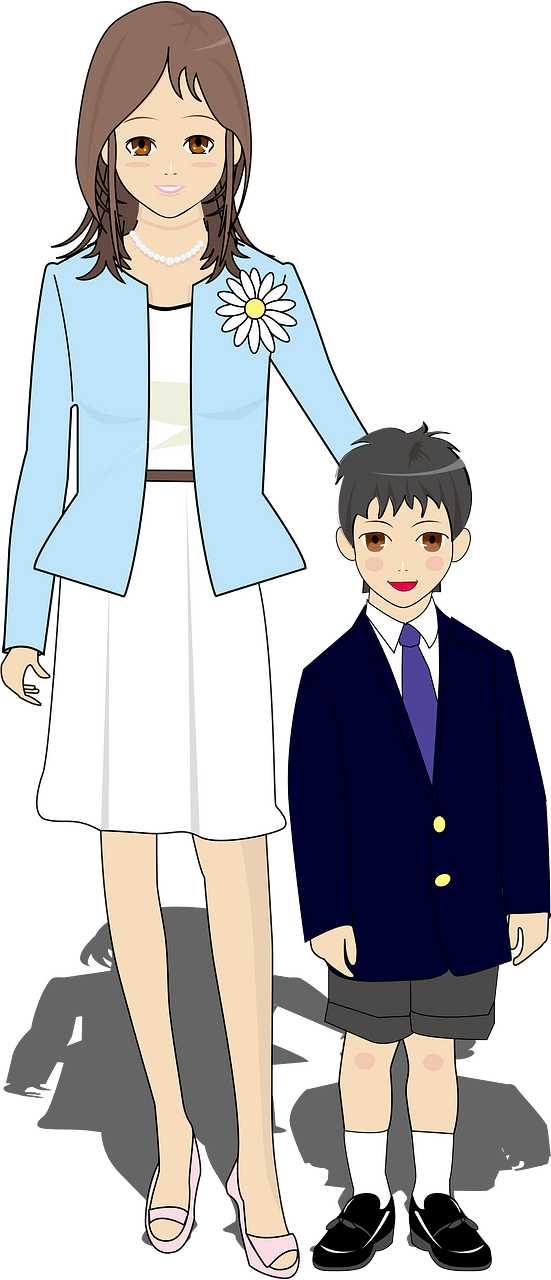 Mother and Son at the School Entrance Ceremony