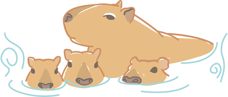 Capybara Mom with Her Children